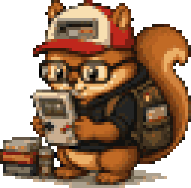 Packie, the 8-bit squirrel mascot